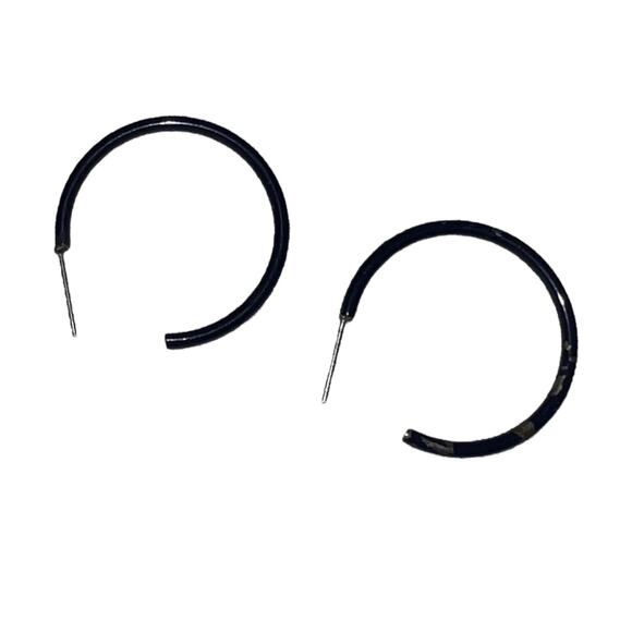 Vintage Black Hoop Post Earrings - Picture 4 of 10